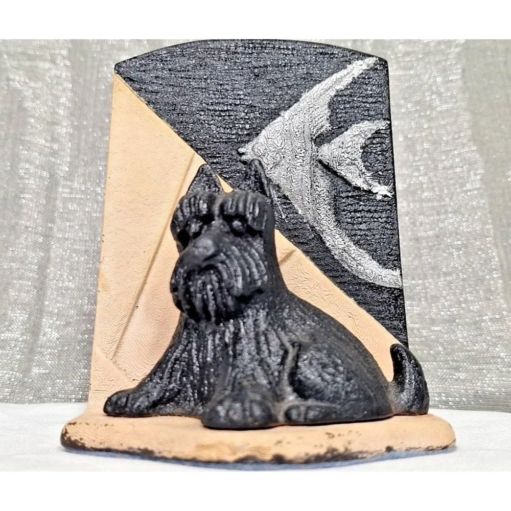 Art Deco Scottie Dog &‎ Angel Fish Cast Iron Statue Decor 1 Bookend Vintage Rare